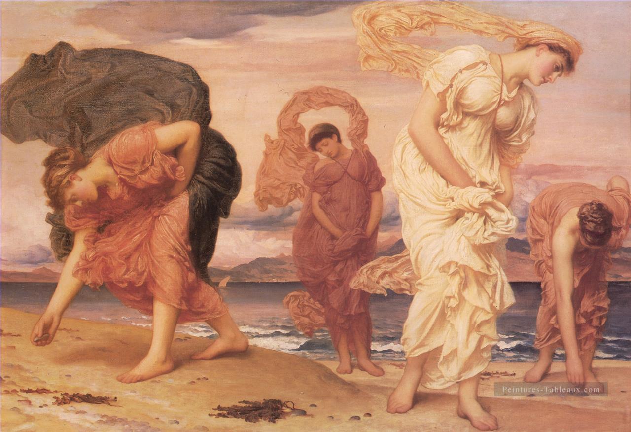 Filles grecques ramassant des cailloux académisme Frederic Leighton Peintures à l'huile